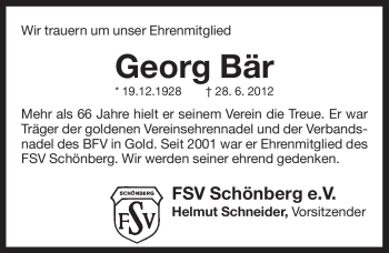Traueranzeige von Georg Bär von Pegnitz-Zeitung